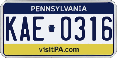 PA license plate KAE0316