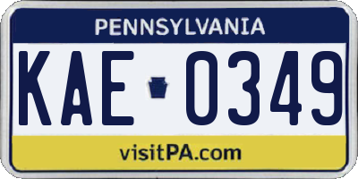 PA license plate KAE0349