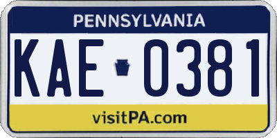PA license plate KAE0381