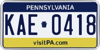 PA license plate KAE0418