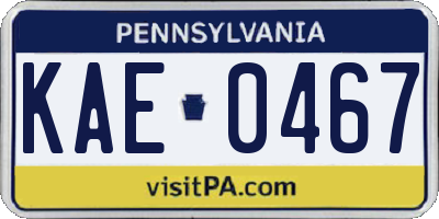 PA license plate KAE0467