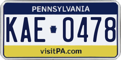 PA license plate KAE0478