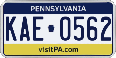 PA license plate KAE0562