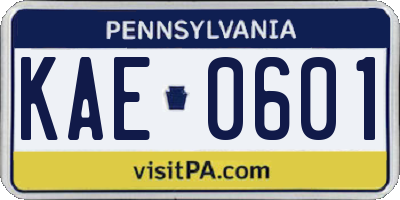 PA license plate KAE0601