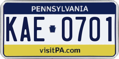 PA license plate KAE0701