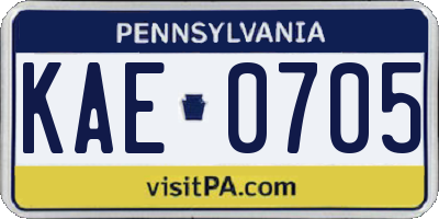 PA license plate KAE0705
