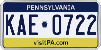 PA license plate KAE0722