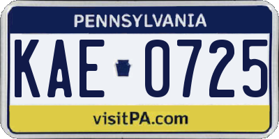 PA license plate KAE0725