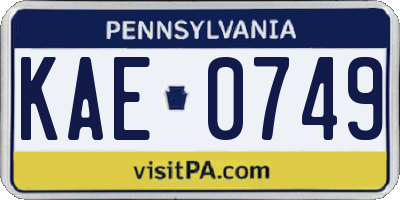 PA license plate KAE0749