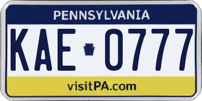 PA license plate KAE0777