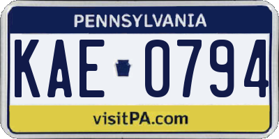 PA license plate KAE0794