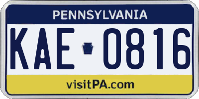 PA license plate KAE0816