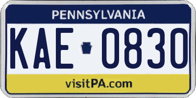 PA license plate KAE0830