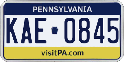 PA license plate KAE0845
