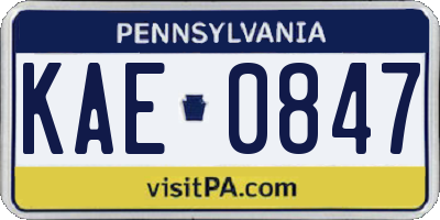 PA license plate KAE0847