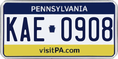 PA license plate KAE0908