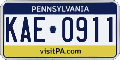 PA license plate KAE0911