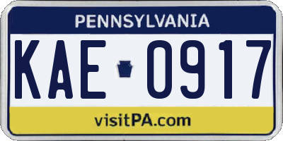 PA license plate KAE0917