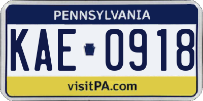PA license plate KAE0918