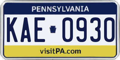 PA license plate KAE0930