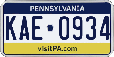 PA license plate KAE0934