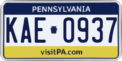 PA license plate KAE0937