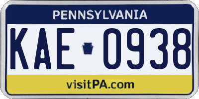 PA license plate KAE0938