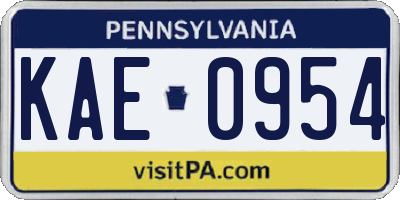 PA license plate KAE0954