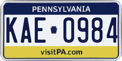 PA license plate KAE0984