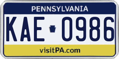 PA license plate KAE0986