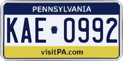 PA license plate KAE0992