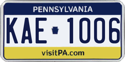PA license plate KAE1006