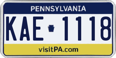 PA license plate KAE1118