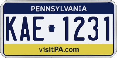 PA license plate KAE1231