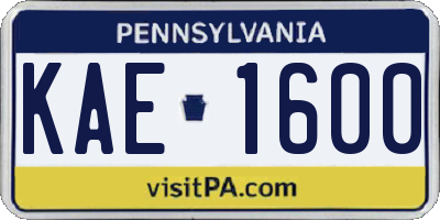 PA license plate KAE1600
