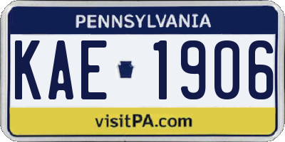 PA license plate KAE1906