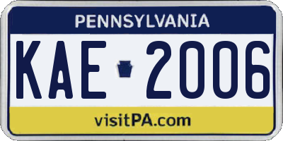 PA license plate KAE2006