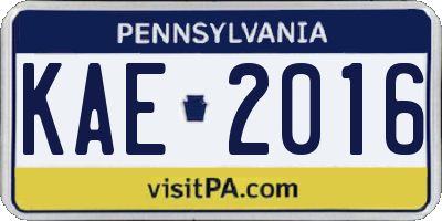 PA license plate KAE2016