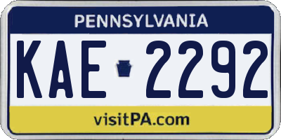 PA license plate KAE2292