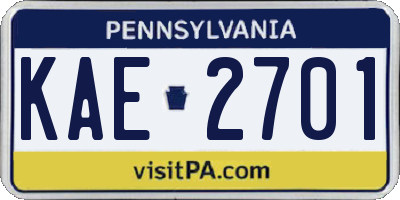 PA license plate KAE2701