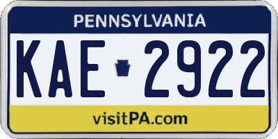 PA license plate KAE2922