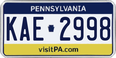 PA license plate KAE2998