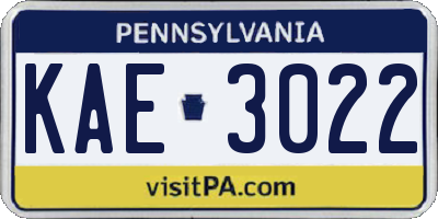 PA license plate KAE3022
