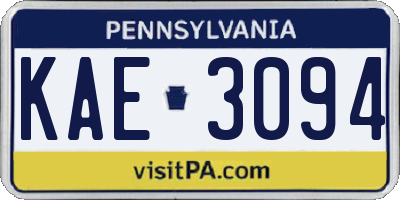 PA license plate KAE3094