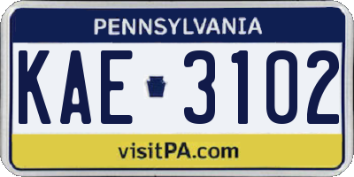 PA license plate KAE3102