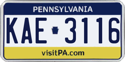 PA license plate KAE3116