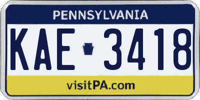 PA license plate KAE3418
