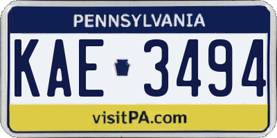 PA license plate KAE3494