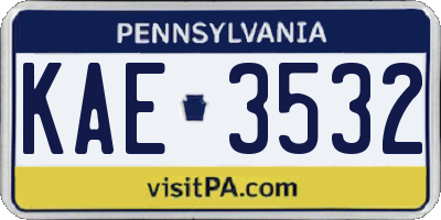 PA license plate KAE3532