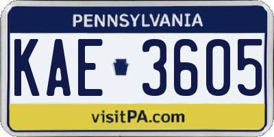 PA license plate KAE3605
